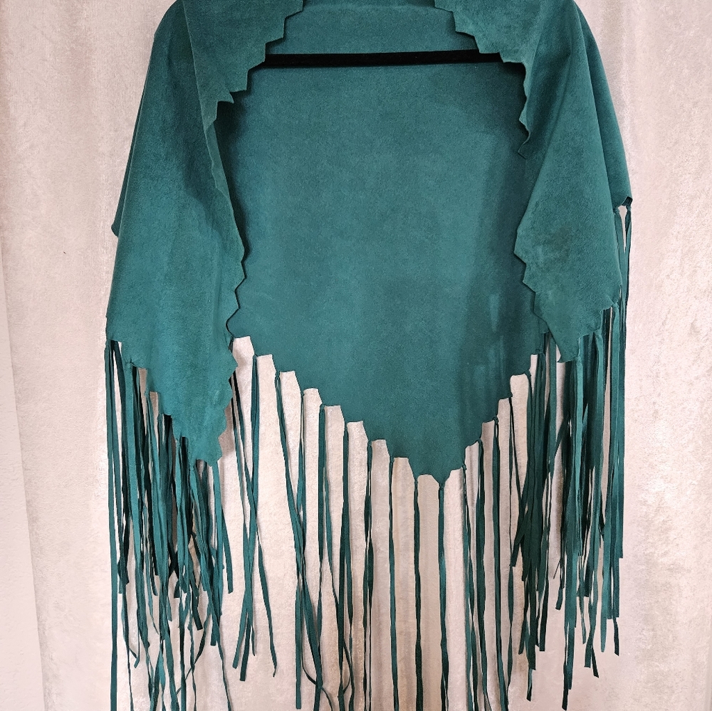 Vintage Turquoise Suede Fringed Shawl